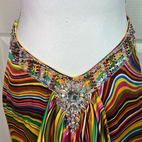 Camille La Vie Multicolor Plunge Neckline Cocktail Prom Long Train Dress Sz 4 - Picture 11 of 16